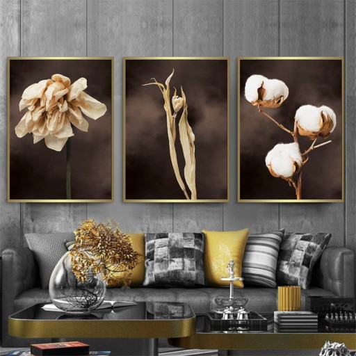 TRYPTYK 3X OBRAZY BOHO LIŚCIE A2 40x50cm + RAMKI