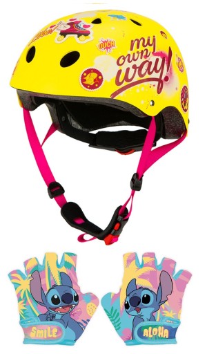 Kask dziecięcy na rower hulajnogę rolki wrotki 52-56 cm rękawiczki Stitch