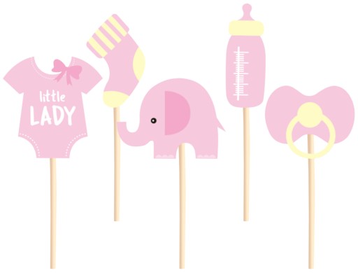 TOPPERY BABECZKI BABY SHOWER DZIEWCZYNKA RÓŻ 5 SZT