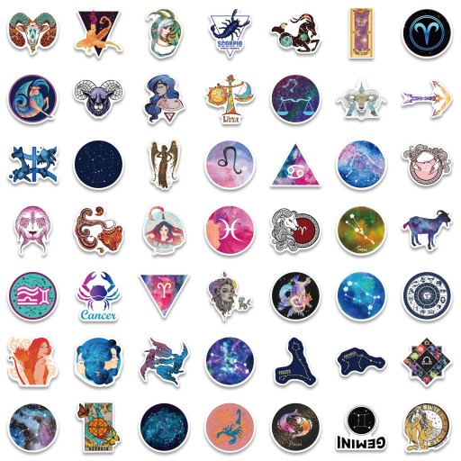 MIX ZODIAK NAKLEJKI WODOODPORNE VLEPKI 100 szt