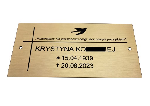 TABLICZKA MOSIĘŻNA GRAWEROWANA NA GRÓB, POMNIK, URNĘ O GRUBOŚCI 1,6 mm.