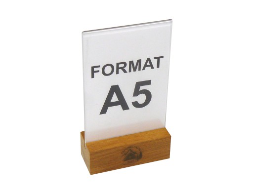 Stojak plexi na menu drewniana podstawa format A5