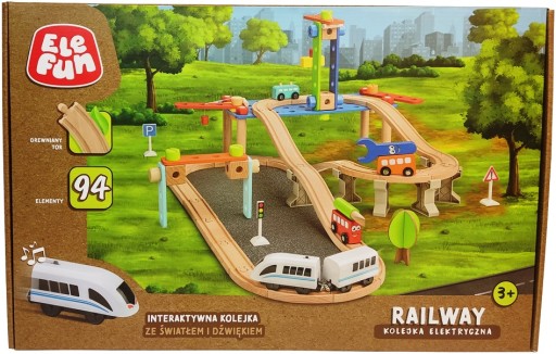 Elefun Drewniana kolejka elektryczna ze światłem i dźwiękiem RAILWAY 94el