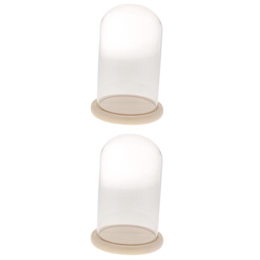 2x Wooden with Wooden Base Glass Cover