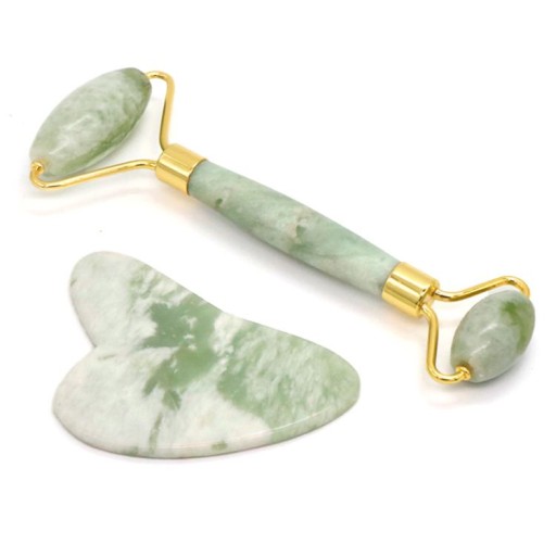 ROLLER + KAMIEŃ GUA SHA DO MASAŻU TWARZY MASAŻER ZESTAW PREZENTOWY