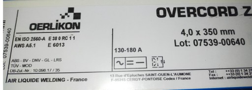 Elektrody spawalnicze czarna OVERCORD Z 4,0x350mm