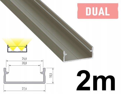 PROFIL LED SZEROKI NA 2 TAŚMY LED DUAL INOX 2M