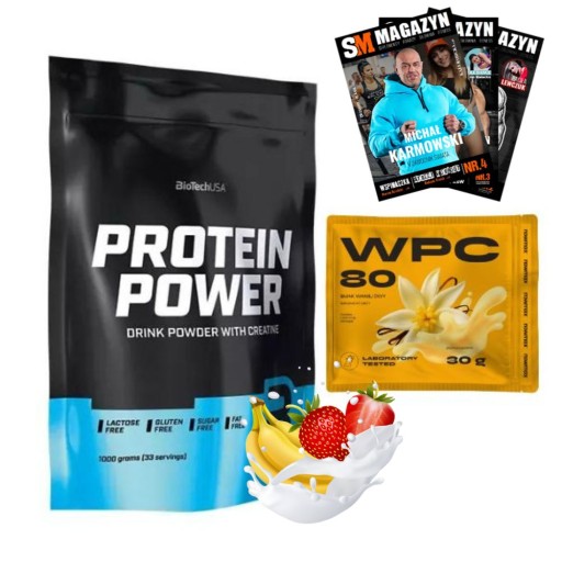 BIOTECH PROTEIN POWER 1000 g BIAŁKO WHEY WPC MASA ODŻYWKA + nowmax WPC 30 g