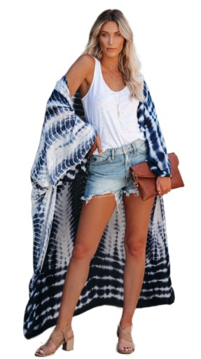 PAREO SUKIENKA PLAŻOWA MAXI PAREO DAMSKIE KIMONO NIEBIESKIE