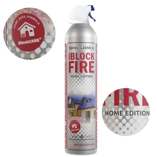 GAŚNICA DOMOWA SPRAY GAŚNICZY iBlockFIRE 0,6L ECO ABCFE. ZASIĘG 8 M.