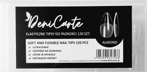 TIPSY FLEXIBLE BEZBARWNE 120SZT ALMOND MIGDAŁ CIENKIE ELASTYCZNE CLEAR