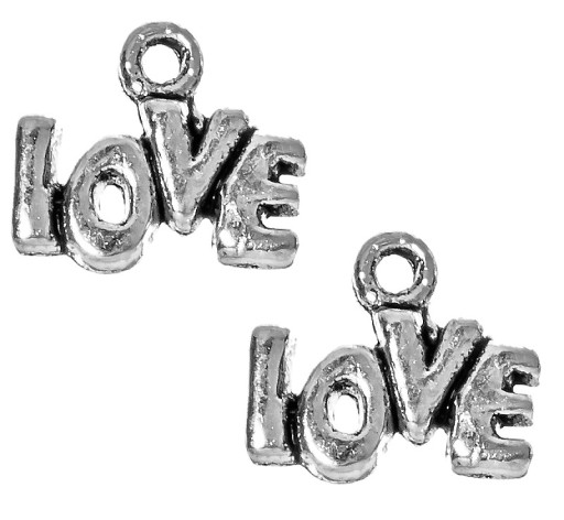 ZAWIESZKI CHARMS NAPIS LOVE MIŁOŚĆ 8szt 12mm