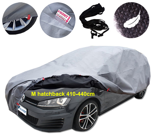 POKROWIEC NA SAMOCHÓD Plandeka AUTO 5warstw +PAS r. M hatchback 410-440cm