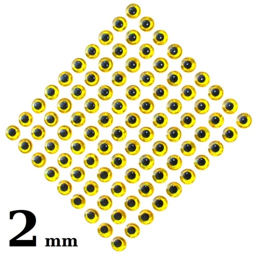 100 x OCZY DO PRZYNĘT SZTUCZNYCH 3D 2mm ZŁOTE