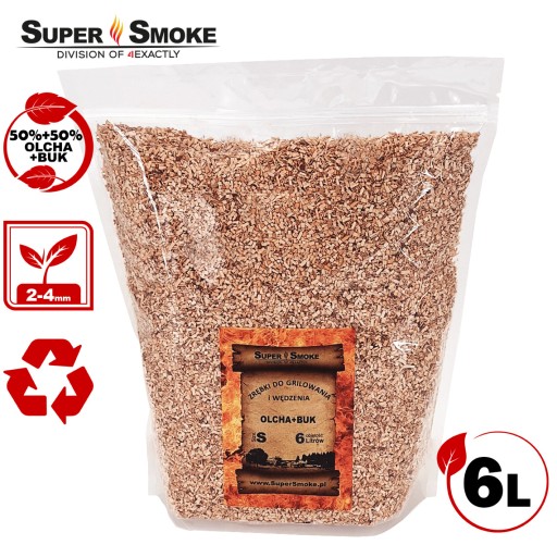 SUPER SMOKE Zrębki wędzarnicze mieszanka BUK+OLCHA size: S 6 litrów, doypac