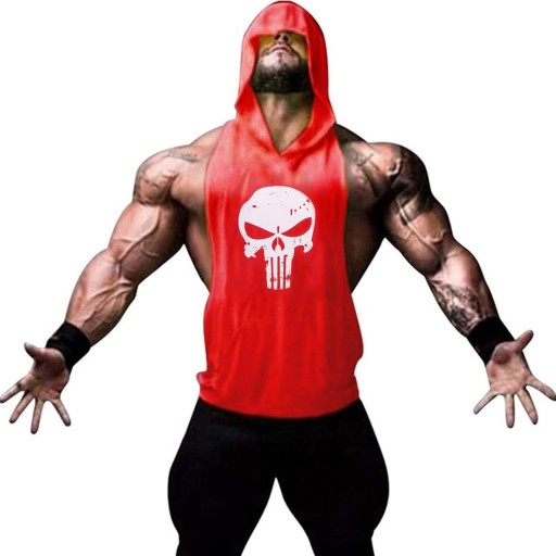 Męski sportowy tank top z kapturem, koszulka na siłownię, fitness