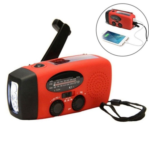 Solar Radio FM AM Awaryjne SOS 2000mAh Latarka Korba ręczna USB