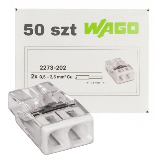 WAGO 2273-202 SZYBKOZŁĄCZKA PUSH WIRE 2x0,5-2,5mm2 50 SZT