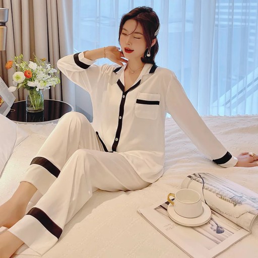 Satin Pajamas Suit Female 2PCS Pyjamas Set Loose N