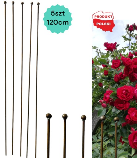 PALIK TYCZKA DO ROŚLIN 120CM PODPORA POMIDORÓW KWIATY METALOWA SOLIDNA 5SZT