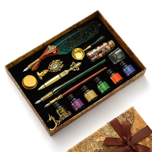 Antique Feather Dip Pen Kit Retro Wooden Dip Pen Set Classic Wax Seal