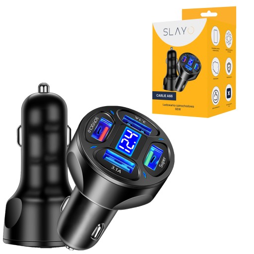 SZYBKA ŁADOWARKA SAMOCHODOWA SZYBKA 4xUSB 66W 3.1A QC 3.0 PODŚWIETLANA FAST