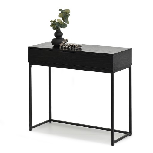 ELEGANCKA MINIMALISTYCZNA KONSOLA NORA 80CM CZARNE DREWNO Z SZUFLADĄ