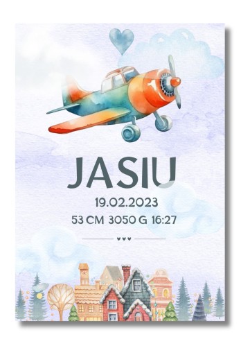 Metryczka dla dziecka plakat personalizacja A3 30x40 cm akwarela