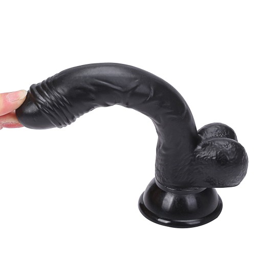 PENIS Z JADRAMI CZARNY DILDO Z PRZYSSAWKA