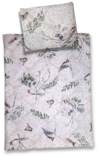 Pościel z wypełnieniem do dostawnego wózka PTASZKI MOTYL ORNAMENT BEŻ 60X75