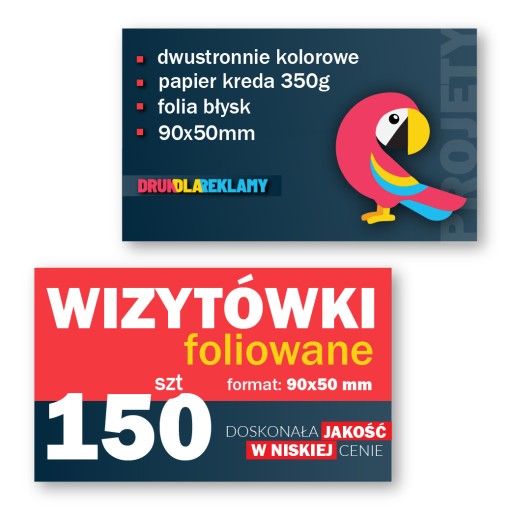 WIZYTÓWKA FOLIA BŁYSK DRUK TWOJEGO PROJEKTU 150szt