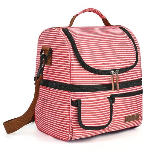 LOKASS Lunch Bags Large Cooler Tote Bag with Removable Shoulder Strap Wide
