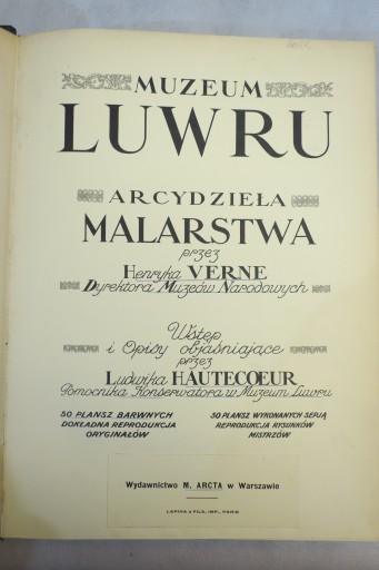 MUZEUM LUWRU ARCYDZIEŁA MALARSTWA HENRYK VERNE HAUTECOEUR M ARCTA 1928