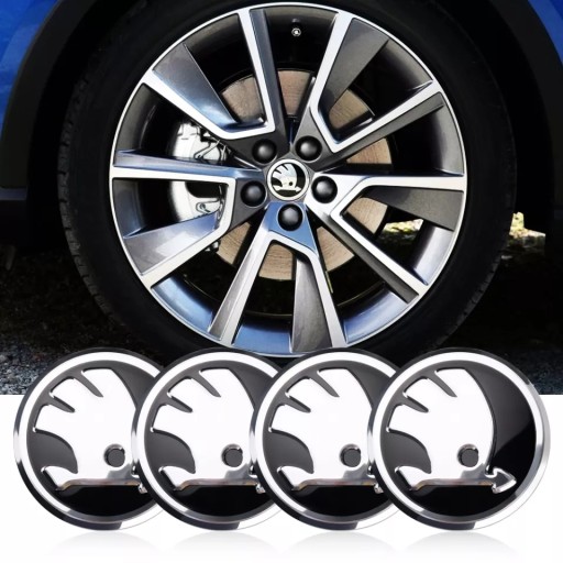 SKODA ZNACZKI NAKLEJKI EMBLEMATY 56mm ALUMINIOWE