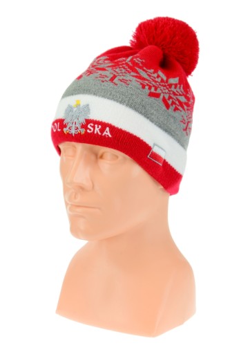 czapka kibica zimowa z pomponem POLSKA wzór P18