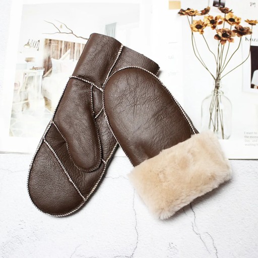 Sheepskin Fur Mittens Women's Leather Wool Color Winter Warmth Thickening