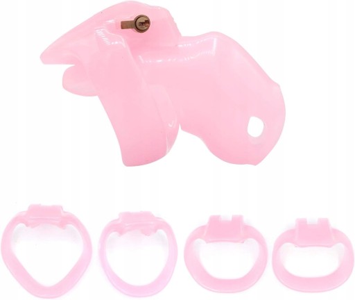MAŁY RÓŻOWY MĘSKI PAS CNOTY CHASTITY 4 RINGI
