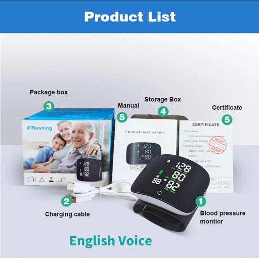 Smart Touch LCD Screen Voice Wrist Blood Pressure Monitor Digital Automatic