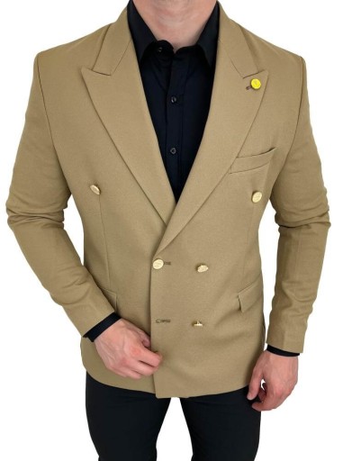 Beżowa marynarka meska elegancka dwurzedowa H95 50