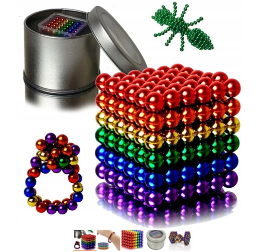 KULKI 3MM TĘCZA MAGNETYCZNE NEOCUBE 216 SZT + BOX