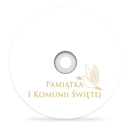Płyta DVD z nadrukiem napisem PAMIĄTKA I KOMUNII ŚWIĘTEJ i gołąbkiem