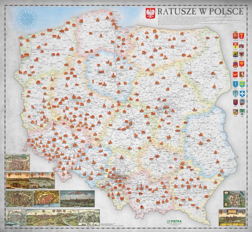 RATUSZE W POLSCE STYLIZOWANA MAPA ŚCIENNA