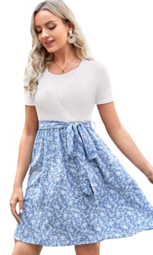 SHEIN SUKIENKA CIĄŻOWA NIEBIESKA KWIATY 38 1V5E