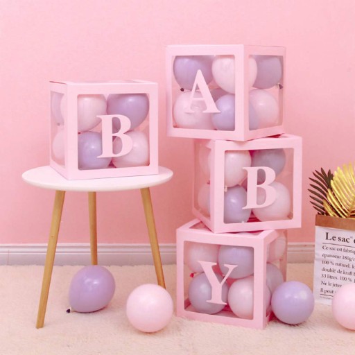 Pudełka na balony z napisem BABY komplet RÓŻOWE