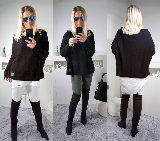 SWETEREK OVERSIZE TUNIKA SWETER WOOL ODKRYTE RAMIĘ
