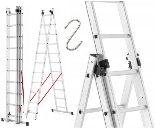 DRABINA ALUMINIOWA 3x10 ROZKŁADANA STABILNA GRATIS