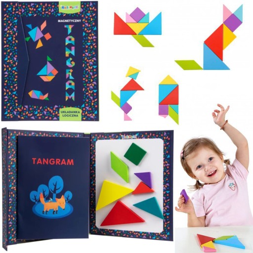 TANGRAM DREWNIANE KLOCKI MAGNETYCZNE MAGNES KSZTAŁTY UKŁADANKA MONTESSORI