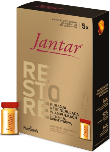 Jantar Kuracja w Ampułkach Esencja Brusztynowa Włosy Zniszczone 5 x 5ml