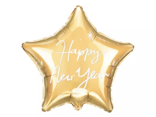 Balony Happy New Year Sylwester Złote Gwiazdy 45cm okazja upominek prezent