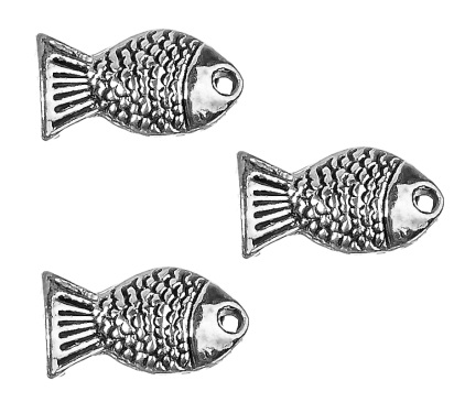 s14 ZAWIESZKI CHARMS RYBKI 14mm 8szt RYBY METALOWE